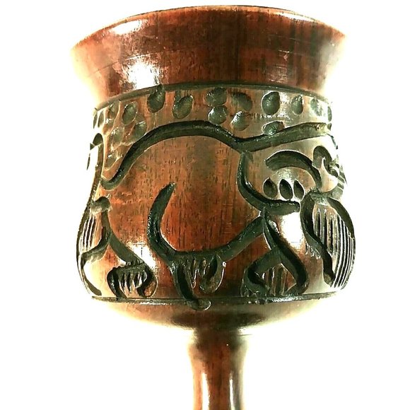 Goblets Artisan Hand Carved Wood Rhino Design Decoration Only Set of 3 - Picture 4 of 10